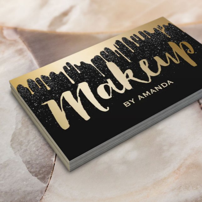 Tarjeta De Visita Artista de maquillaje de oro moderno gotea Purpuri (Subido por el creador)