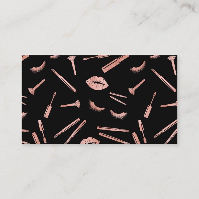 Tarjeta De Visita Artista de maquillaje de oro Rosa golpea los ojos  (Anverso)