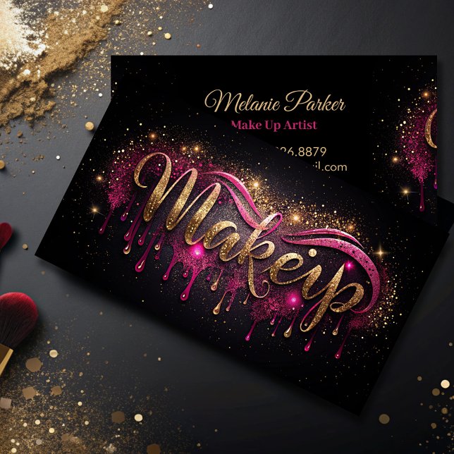 Tarjeta De Visita Artista de maquillaje de oro rosa gotea Purpurina  (Subido por el creador)