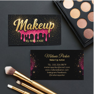 Tarjeta De Visita Artista de maquillaje de oro rosa gotea Purpurina
