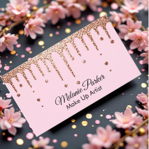 Tarjeta De Visita Artista de maquillaje de oro rosa gotea Purpurina 