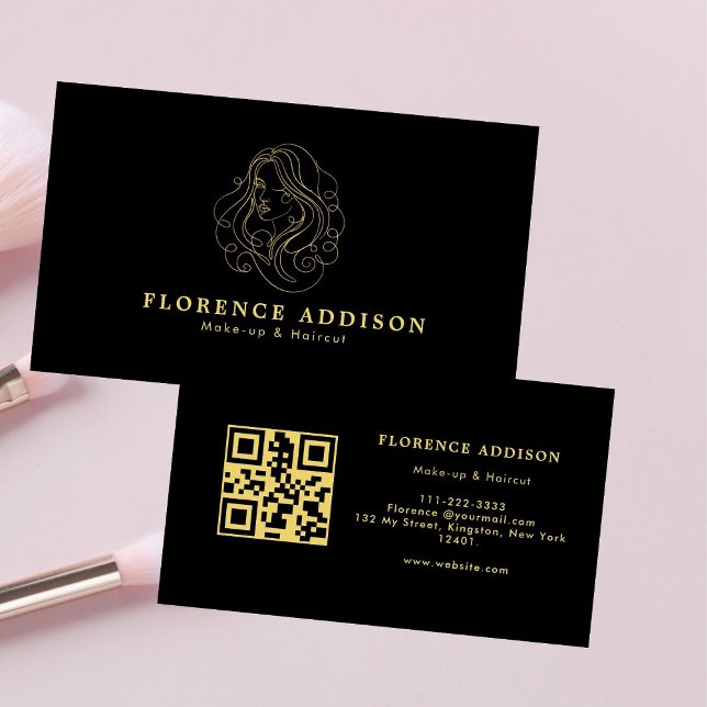 Tarjeta De Visita Artista de Maquillaje de Pelo Código QR Moderno Ne (Subido por el creador)