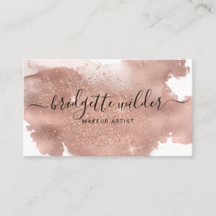 Tarjeta De Visita Artista de maquillaje de Purpurina de oro Rosa Scr