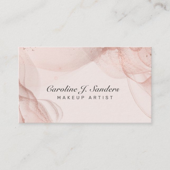 Tarjeta De Visita Artista de maquillaje de purpurina elegante y rosa (Anverso)