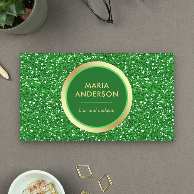 Tarjeta De Visita Artista de maquillaje de Purpurina verde Relieve m (Subido por el creador)