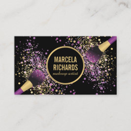 Tarjeta De Visita Artista de maquillaje de Rubor morado y dorado