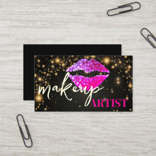 Tarjeta De Visita Artista de Maquillaje de Salón Negro Moderno con L