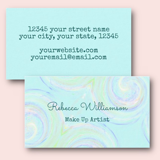 Tarjeta De Visita Artista de maquillaje de Swirl Aqua Pastel (Subido por el creador)