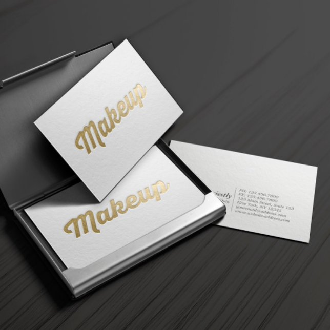 Tarjeta De Visita Artista de maquillaje de texto mínimo en blanco y  (Subido por el creador)