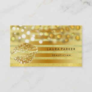 Tarjeta De Visita Artista de maquillaje de tiras doradas Lips Gold S