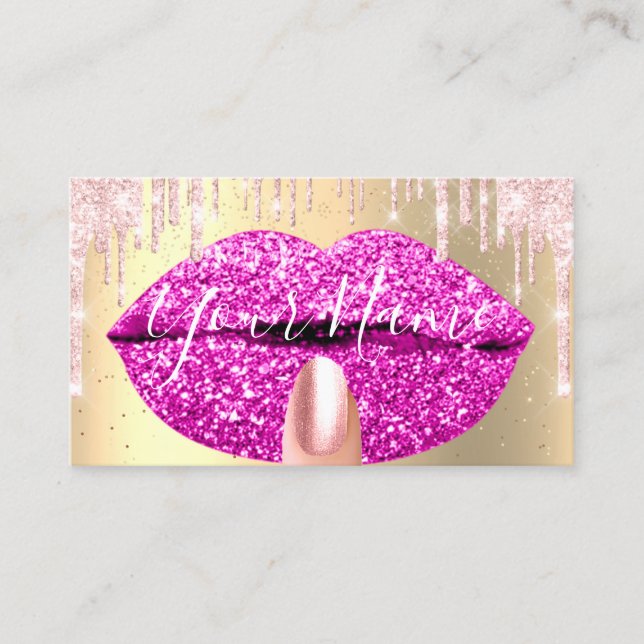 Tarjeta De Visita Artista de maquillaje de uñas goteo rosado besa la (Anverso)