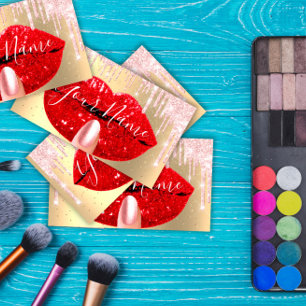 Tarjeta De Visita Artista de maquillaje de uñas goteo rosado Besar l