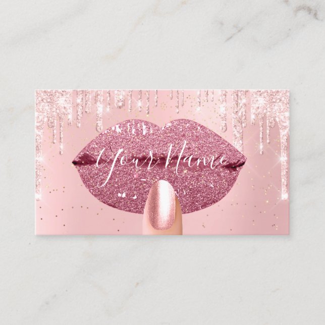 Tarjeta De Visita Artista de maquillaje de uñas goteo rosado Kiss la (Anverso)