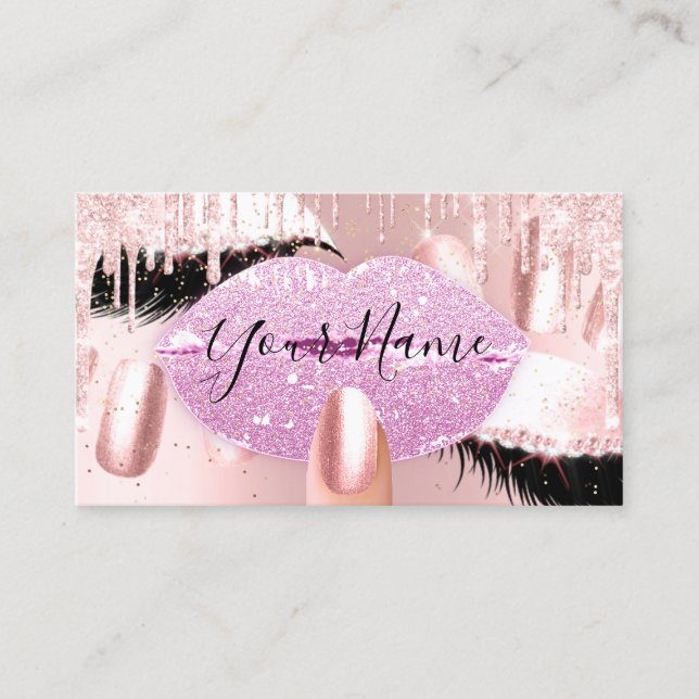 Tarjeta De Visita Artista de maquillaje de uñas Lápiz rosa Lash QRCO (Anverso)
