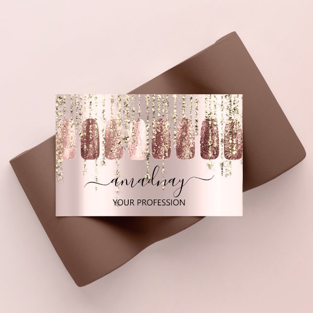 Tarjeta De Visita Artista de maquillaje de uñas Lash Rosa Oro Drimes (Nails Makeup Artist Lash Rose Gold Drips Business Card)