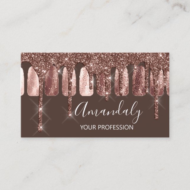 Tarjeta De Visita Artista de maquillaje de uñas Lash Rosa Oro Skinny (Anverso)