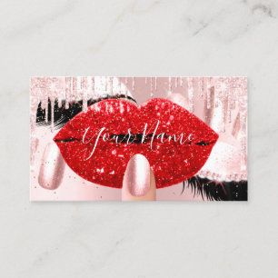 Tarjeta De Visita Artista de maquillaje de uñas Rosa Beso Rojo Lips
