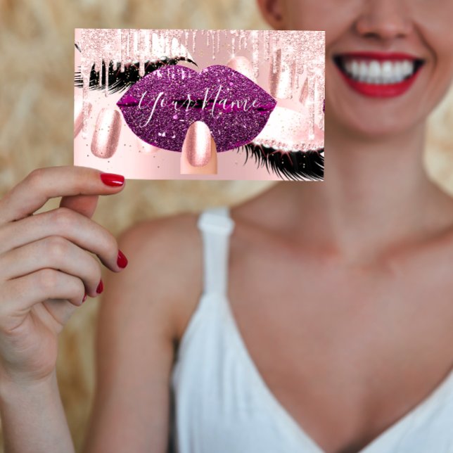 Tarjeta De Visita Artista de maquillaje de uñas Rosa Purple Kiss Lip (Subido por el creador)