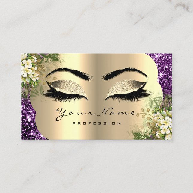 Tarjeta De Visita Artista de maquillaje dorado azota a menta floral  (Anverso)