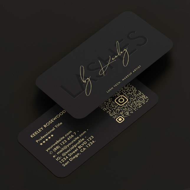 Tarjeta De Visita Artista de maquillaje elegante código IG QR negro (Lashes Makeup Artist Elegant Black IG QR code Business Card
)