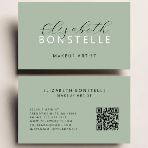 Tarjeta De Visita Artista de Maquillaje Elegante Código QR Verde Sal
