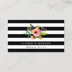 Tarjeta De Visita Artista de maquillaje Elegante Floral DIY Stripes 