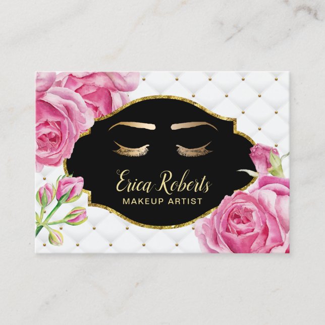 Tarjeta De Visita Artista de maquillaje Elegante Floral Salón De Bel (Anverso)