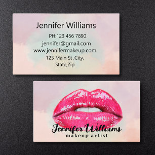 Tarjeta De Visita artista de maquillaje elegante labios rosados bril