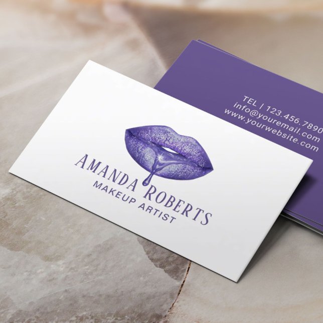 Tarjeta De Visita Artista de maquillaje Elegante Lips de goteo viole (Subido por el creador)