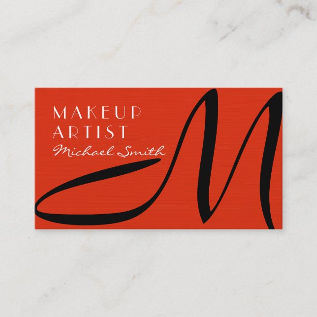 Tarjeta De Visita Artista de maquillaje Elegante Monograma Naranja r (Anverso)