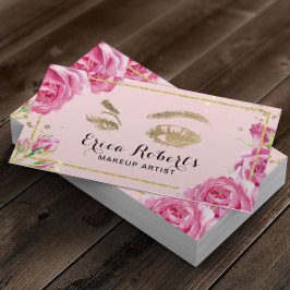 Tarjeta De Visita Artista de maquillaje elegante Salón Floral Rosa