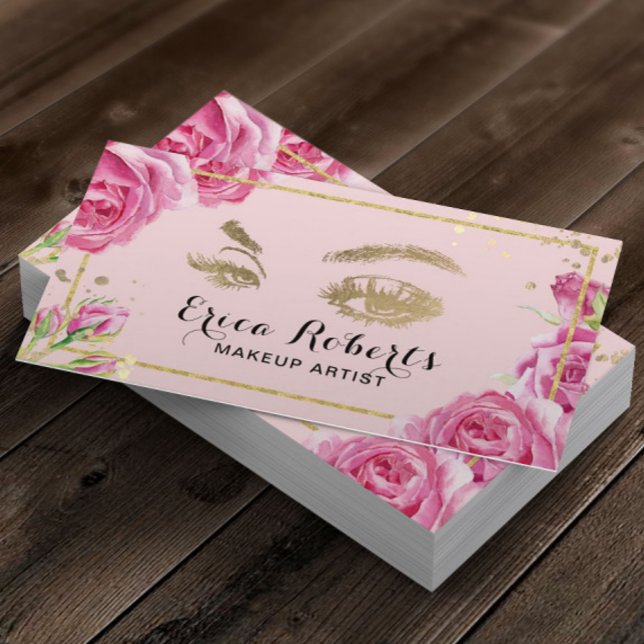 Tarjeta De Visita Artista de maquillaje elegante Salón Floral Rosa (Subido por el creador)