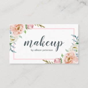 Tarjeta De Visita Artista de maquillaje elegante y rosa floral
