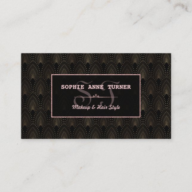 Tarjeta De Visita Artista de maquillaje en monograma Art Deco Rosa G (Anverso)