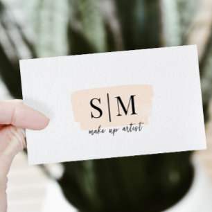 Tarjeta De Visita Artista de maquillaje en monograma rosa cepillado 