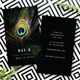 Tarjeta De Visita Artista de Maquillaje Estético con Plumas de Pavo 