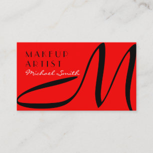 Tarjeta De Visita Artista de maquillaje Estilo Monograma moderno Roj