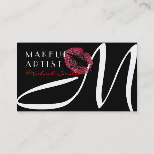Tarjeta De Visita Artista de maquillaje Estilo Red Lips Monograma