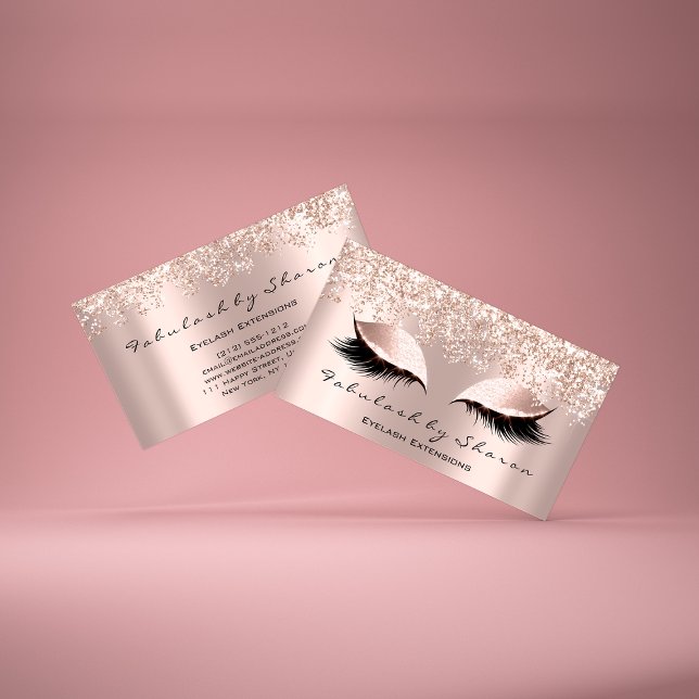 Tarjeta De Visita Artista de maquillaje Eyelash azota a Purpurina Co (Makeup Artist Eyelash Lashes Glitter Confetti Rose Business Card )