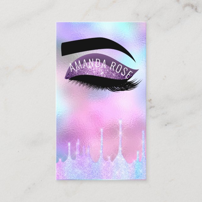 Tarjeta De Visita Artista de maquillaje Eyelash BrowPurple Holograma (Anverso)