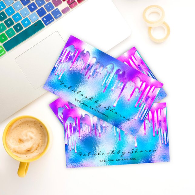 Tarjeta De Visita Artista de maquillaje Eyelash Holograph Drin Ocean (Makeup Artist Eyelash Holograph Drips Ocean Business Card)
