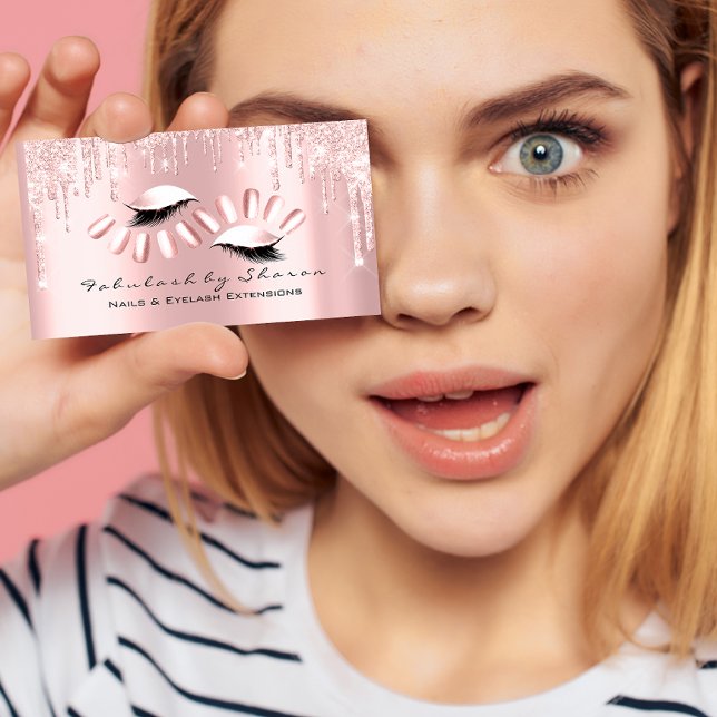 Tarjeta De Visita Artista de maquillaje Eyelash Lanza las uñas rosad (Subido por el creador)
