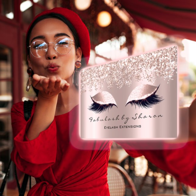 Tarjeta De Visita Artista de maquillaje Eyelash Lash Rosa Gris Confe (Makeup Artist Eyelash Lash Gray Rose Confetti Rose Business Card)