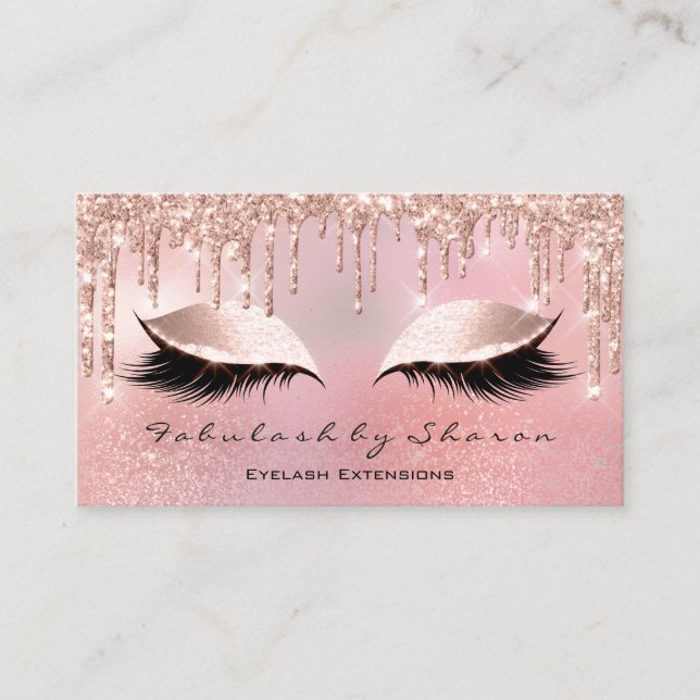 Tarjeta De Visita Artista de maquillaje Eyelash Purpurina Dris Rosa  (Anverso)