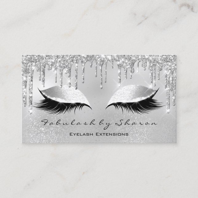 Tarjeta De Visita Artista de maquillaje Eyelash Purpurinas Dris Gris (Anverso)