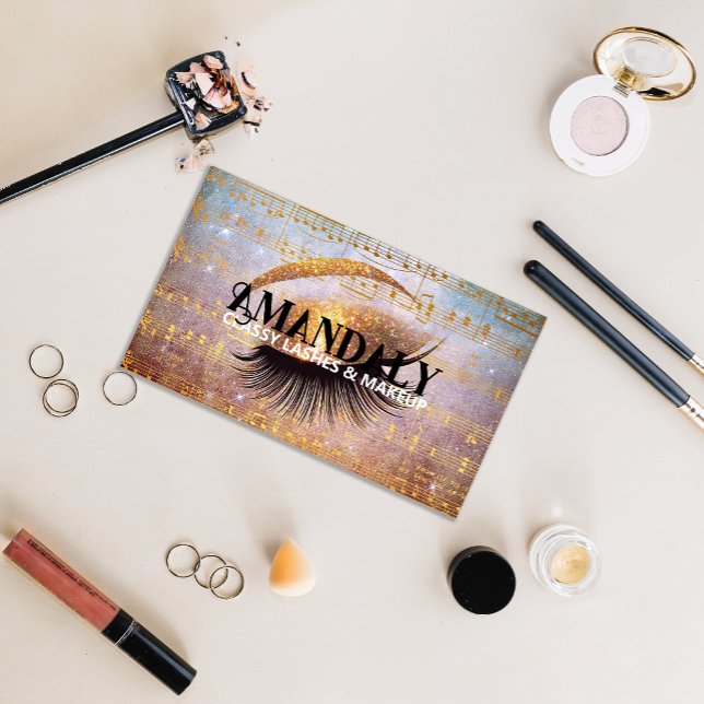 Tarjeta De Visita Artista de maquillaje Eyelash QR LOGO Gold Music N (Makeup Artist Eyelash QR LOGO Gold Music Notes Business Card)