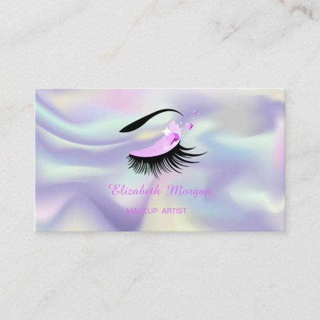 Tarjeta De Visita Artista de maquillaje, Faux Lashes Holográfico Mod (Anverso)