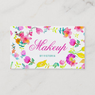 Tarjeta De Visita Artista de maquillaje floral de la acuarela del