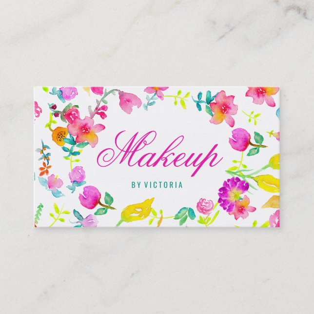 Tarjeta De Visita Artista de maquillaje floral de la acuarela del (Anverso)