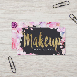 Tarjeta De Visita Artista de maquillaje floral de Rubor y negro